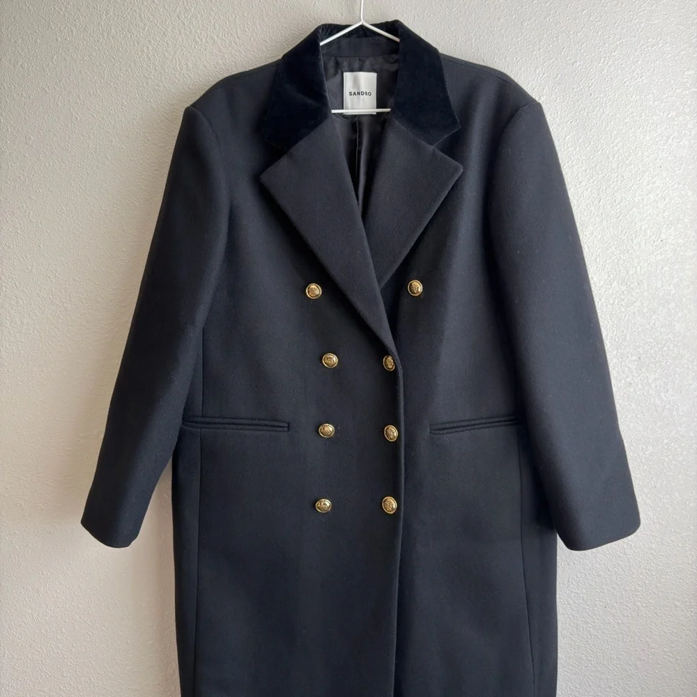SANDRO Offy Double Breasted Long Coat - Picture 8 of 14